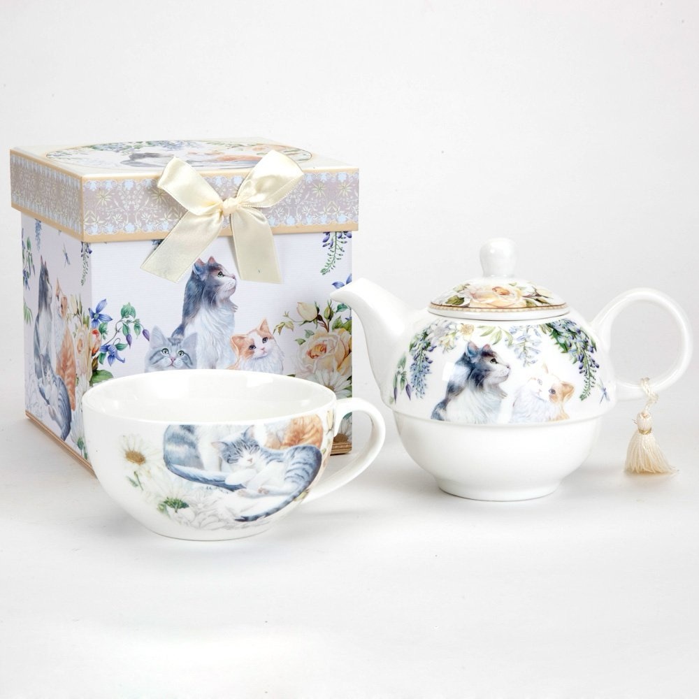 NEW Bits and Pieces Porcelain Adorable Single Serving Kitty Tea Set. - Picture 2 of 7